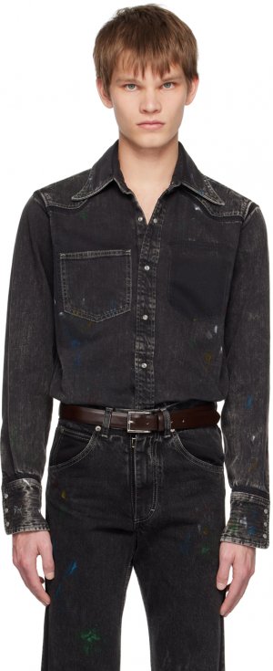Черная джинсовая рубашка с брызгами краски Maison Margiela