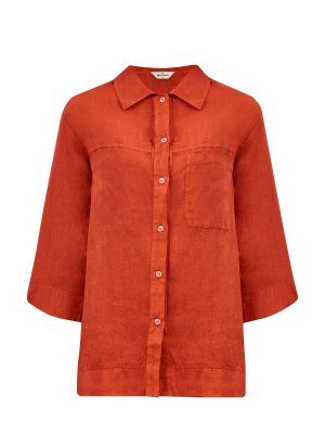 Льняная рубашка свободного кроя с рукавами ¾ GRAN SASSO. Цвет: оранжевый