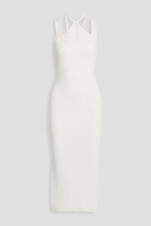 Многослойное платье миди в рубчик с повязкой , белый Hervé Léger