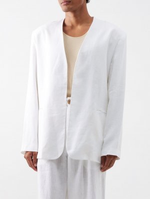 Льняной пиджак без воротника с открытым передом , белый Albus Lumen