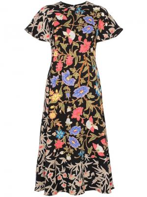 Расклешенное платье с короткими рукавами и цветочным принтом Peter Pilotto. Цвет: черный
