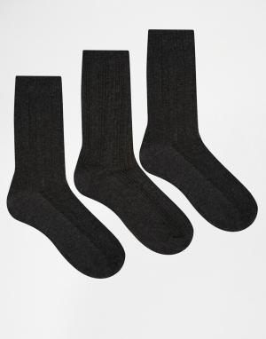 3 пары серых носков вязки косичкой Lovestruck. Цвет: серый