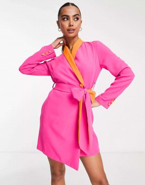 Розовое мини-платье-блейзер в стиле колор-блок Style Cheat