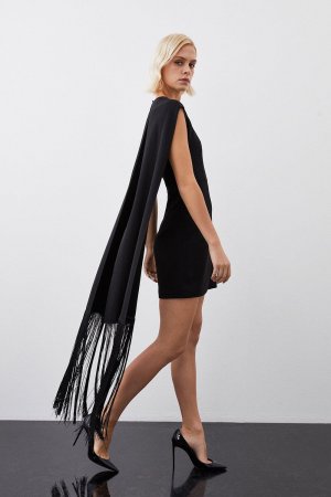 Тканое мини-платье Petite с бахромой и кейпом , черный Karen Millen
