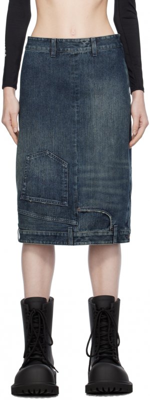 Синяя джинсовая юбка-миди с выцветшими эффектами Balenciaga