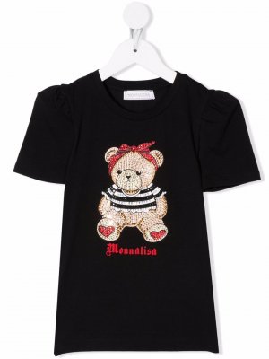 Teddy bear-print rhinestone T-shirt Monnalisa. Цвет: черный