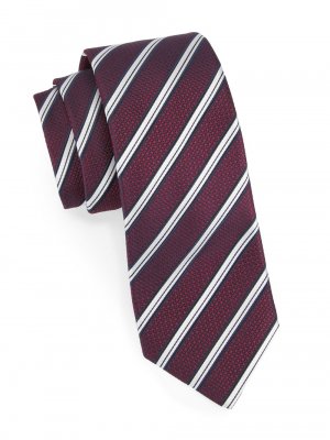 Полосатый галстук из хлопка и шелка , бордовый Isaia