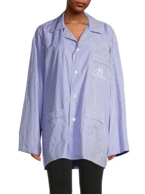 Пижамная рубашка в полоску с вышитым логотипом , цвет Blue White Balenciaga