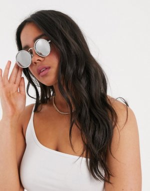 Круглые солнцезащитные очки в серебристой оправе -Серебряный Jeepers Peepers