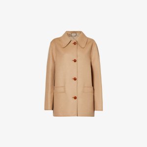 Пальто из смесовой шерсти и шелка с необработанным воротником , коричневый Gucci
