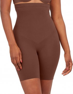 SPANX Корректирующее белье для женщин Короткие шорты с высокой талией и контролем живота, каштановый
