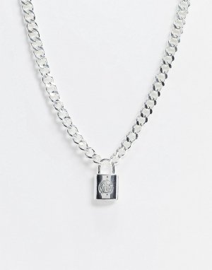 Серебристая массивная цепочка с подвеской-замочком -Серебряный Chained & Able