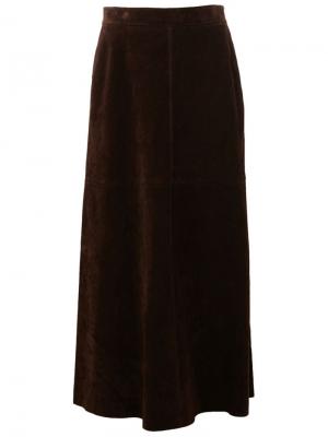 Длинная кожаная юбка Saint Laurent. Цвет: коричневый