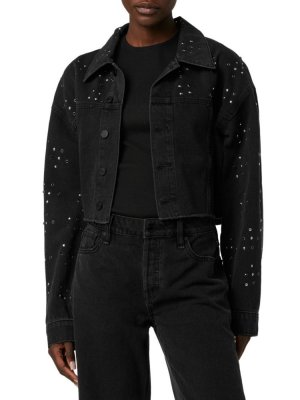 Укороченная джинсовая куртка с люверсами , черный Hudson