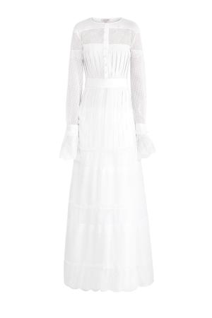 Платье из полупрозрачного кружева с пышным подолом и съемным поясом A LA RUSSE. Цвет: белый