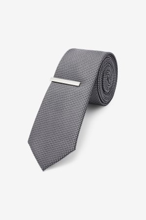 Текстурированный галстук и зажим , серый Next