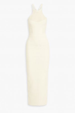 Платье макси из фактурной повязки и эластичной вязки , слоновая кость Hervé Léger