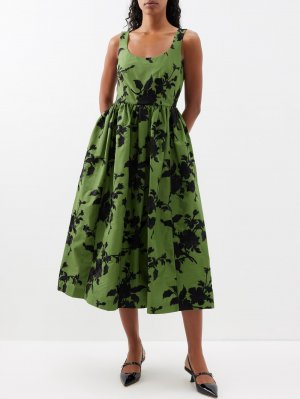 Платье миди из хлопка фай с цветочной вышивкой , зеленый Erdem
