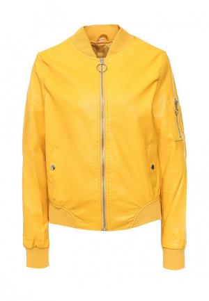 Куртка кожаная B.Style. Цвет: желтый