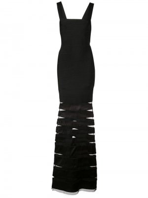 Вечернее платье с прозрачными вставками Hervé Léger. Цвет: черный