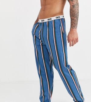 Пижамные брюки в синюю, бордовую и защитную полоску с фирменным поясом -Темно-синий ASOS DESIGN