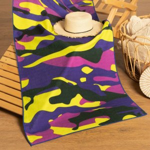 Полотенце пляжное Этель. Цвет: фиолетовый, желтый, камуфляж