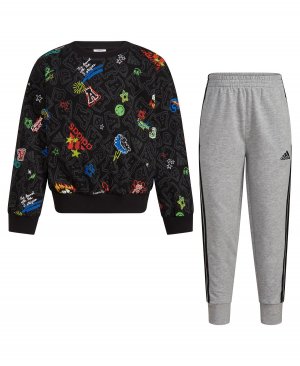 Пуловер и джоггеры с круглым вырезом длинными рукавами принтом для мальчиков малышей, комплект из 2 предметов adidas
