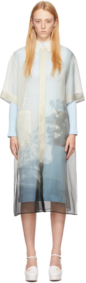 Шелковое прозрачное платье-рубашка Off-White и черного цвета Fendi