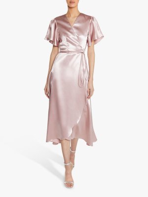 Атласное платье миди с запахом , пыльно-розовый True Decadence