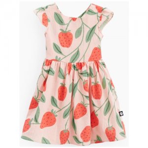 88158, Платье детское , из хлопка, с пышной юбкой, розовое ягодками, размер 86-92 Happy Baby. Цвет: розовый/красный