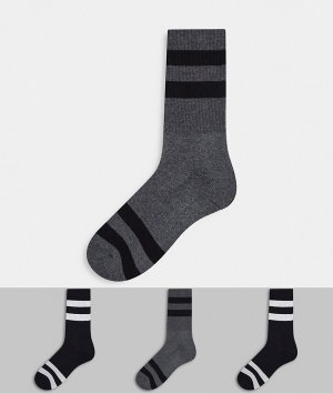 Набор из 3 пар черных носков до лодыжки в полоску -Черный цвет Burton Menswear