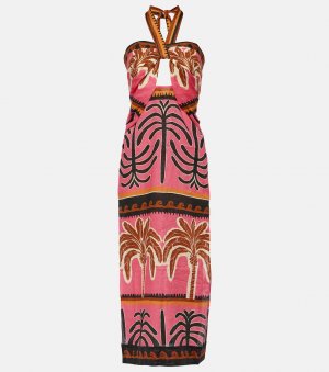 Льняное платье миди с вырезами и принтом , розовый Johanna Ortiz