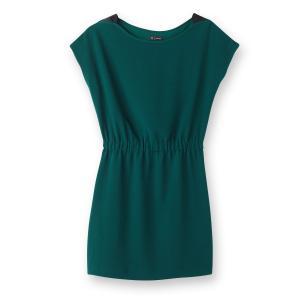 Платье однотонное с эластичным поясом La Redoute Collections. Цвет: сине-зеленый,черный
