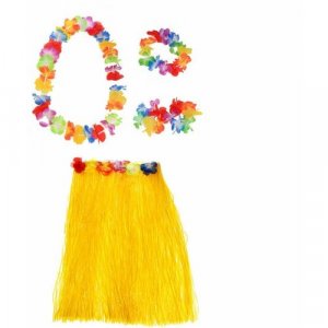 Гавайская юбка желтая 60 см, ожерелье лея 96 венок, 2 браслета (набор) Happy Pirate. Цвет: желтый
