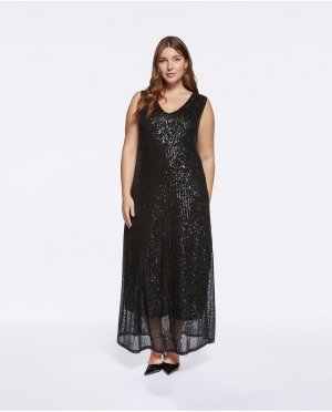 Длинное блестящее платье с V-образным вырезом , черный Fiorella Rubino