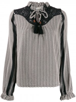 Жаккардовая блузка с кружевом Cecilie Copenhagen. Цвет: черный