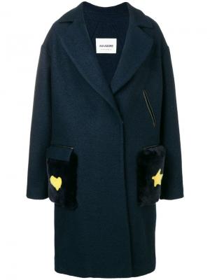 Пальто миди с меховыми карманами Ava Adore. Цвет: синий