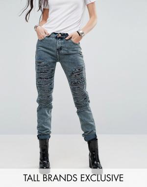 Рваные джинсы бойфренда с пайетками Glamorous Tall. Цвет: синий
