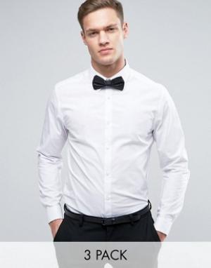 Облегающая рубашка с запонками и галстуком-бабочкой Burton Menswear. Цвет: белый
