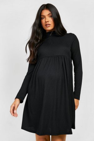 Свободное платье с высоким воротником для беременных, черный Boohoo