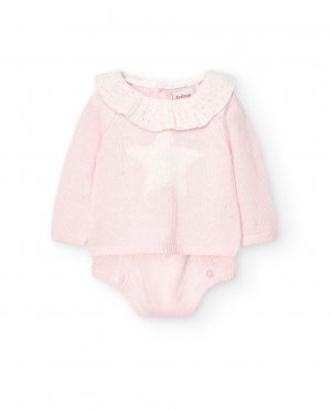 Вязаный комплект для девочки из свитера и трусиков , розовый Boboli