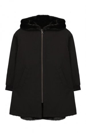 Двустороннее пальто с мехом Yves Salomon Enfant. Цвет: чёрный