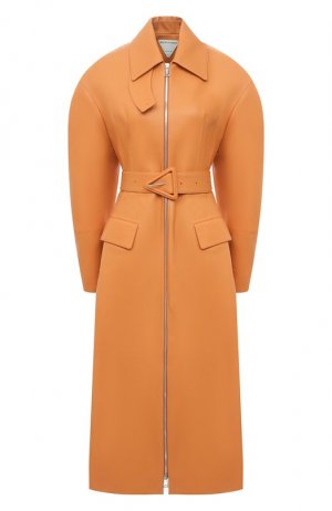 Кожаное пальто Bottega Veneta. Цвет: оранжевый