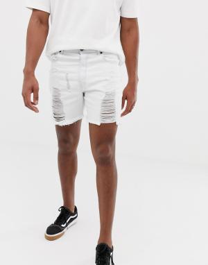 Белые джинсовые шорты с рваной отделкой -Белый SikSilk