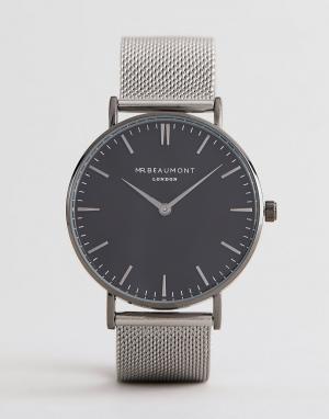 Часы с черным циферблатом и серебристым сетчатым браслетом MB1802.1-Серебряный Mr Beaumont