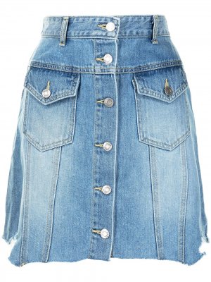 Джинсовая юбка мини с необработанным подолом SJYP. Цвет: синий