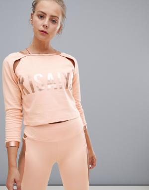 Укороченный свитер с отделкой металлик и вырезами на плечах Kisaiya-Розовый KISAIYA