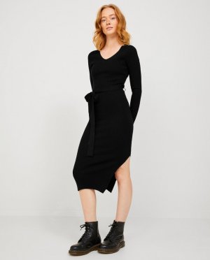 Женское длинное черное трикотажное платье с бантом , черный Jack & Jones