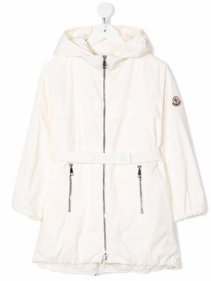 Пальто на молнии с капюшоном Moncler Enfant. Цвет: белый