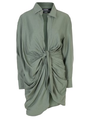 Платье-рубашка из вискозы JACQUEMUS. Цвет: зеленый